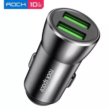 ROCK Dual 2.4A Dual Usb Автомобильное зарядное устройство Адаптер Автомобильное быстрое зарядное устройство Зарядное устройство для телефона для автомобиля GPS Регистратор вождения чёрный