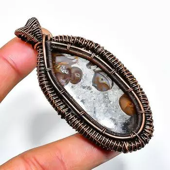 Rock Fossil Gemstone Handmade Copper Wire Wrap Jewelry Pendant 2.56 2.56 коричневый