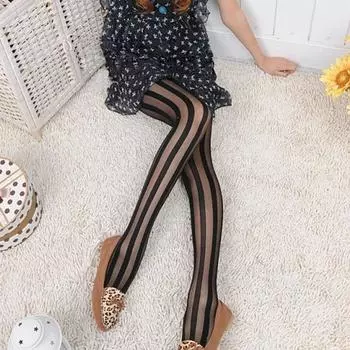Rock Gothic Sexy Punk Tights Pantyhose Black Stockings Vertical Stripe чёрный