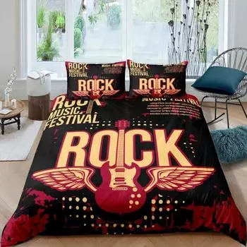 Rock Music King Queen Duvet Cover Electric Guitar Punk Style Bedding Set Youth Fashion Hip Hop Polyester Comforter Cover 70x133cm 2pcs