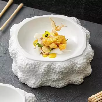 Rock pattern cold dish, white special-shaped private cuisine, tableware, shallow dish No specification