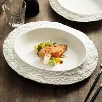 Rock-patterned ceramic plate home deep dishcreativity Hotel restaurant tableware high sense white plate soup