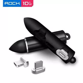 ROCK Портативный чехол с магнитными заглушками 3 в 1 для Micro USB Type C, 8-контактный адаптер, магнитный разъем, наконечники, контейнер для головы, ящик для хранения пуль 1PCS