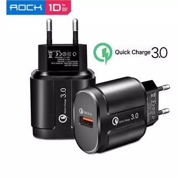 ROCK Быстрая зарядка 3.0 3A USB зарядное устройство ЕС США Настенное зарядное устройство для мобильного телефона для iPhone X MAX 7 8 11 Pro QC3.0 Быстрая зарядка для Samsung S20 Xiaomi чёрный