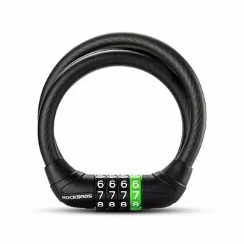 ROCKBROS Bicycle Key Lock, Dial Lock, Wire Lock, 4 Digit Type, Anti-Theft, Sturdy, Anti-High Cut Bike Lock, Zinc Alloy, Durable, Rust Resistant, Lengt