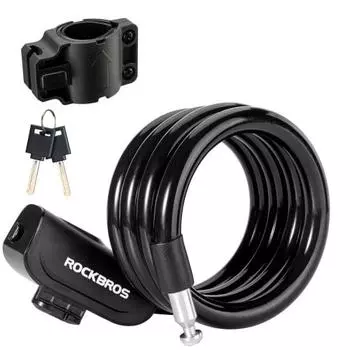 ROCKBROS Bicycle Key Lock Wire Lock Anti-Theft High Cut Resistance Cross Section Diameter Approx. 13mm Length Approx. 1100mm Key Type Convenient to Ca
