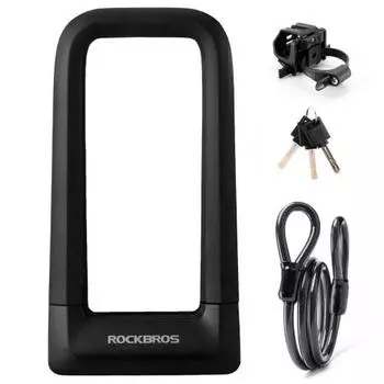 ROCKBROS Bicycle Key U-shaped Lock Key Type Bike Lock with Wire, Sturdy, Anti-Theft, High Cut Resistance, Cross Section Diameter 22mm, Weight, Silicon