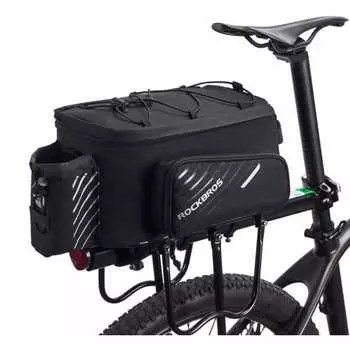 ROCKBROS Bicycle Rear Bag Large Capacity Pannier Bag Shoulder Frame Bag 9-12L Expandable with Waterproof Cover Water Repellent Adjustable Dividers Bla