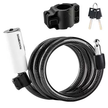 ROCKBROS Bicycle Wire 13mm Zinc Alloy Cable 115cm for Road Cross and Includes 2 White Lock, Heavy-Duty Anti-Theft Lock, Approx. Cross-Section