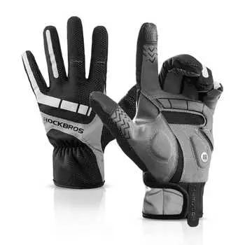 ROCKBROS Cycling Gloves, Cold Protection Gloves, Bicycle Gloves, Autumn/Winter Fleece, Brushed Lining, Cold Protection, Windproof, Heat Retention, Wat