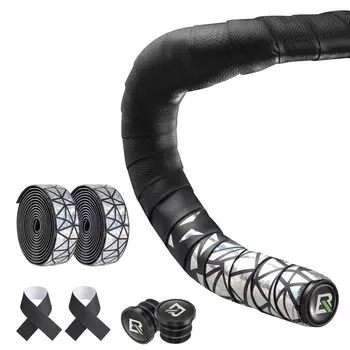 ROCKBROS Road Bike Bar with End Set of 1 and Silver Tape, Shock-Absorbing, Grip-Proof, EVA, Anti-Slip, Thick, Caps, Stylish, (Left Right),