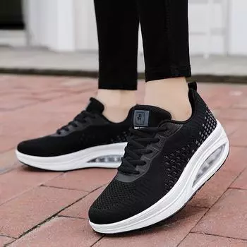 Rocking shoes girl shoelaces air cushion sneakers little white shoes flying woven mesh thick sole four seasons travel shoes dancing white shoes 35 белый