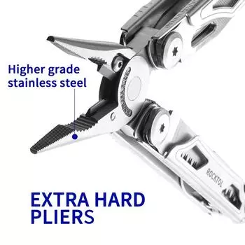 ROCKTOL Многофункциональные плоскогубцы из нержавеющей стали, инструмент 16 в 1 с прочным формованным нейлоновым чехлом, набор инструментов с безопасной блокировкой серебряный