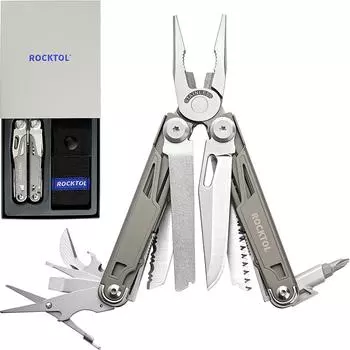 ROCKTOL Multitool, многофункциональные плоскогубцы 19-в-1 с титановой ручкой, предохранительным замком и нейлоновым чехлом