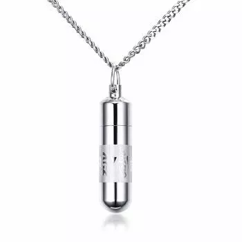 [Rockyu] Мужское серебряное титановое памятное ожерелье, контейнер для кремации, поминальная служба на руках, ожерелье-амулет с выгравированной мантрой из шести символов,