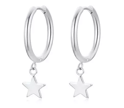 Rockyu Серьги-звезды с проколом для женщин и серебряные висячие звезды из нержавеющей стали Мужские в стиле Нью-Йорк, Популярные, Серьги-кольца, Серьги, Кольцо,