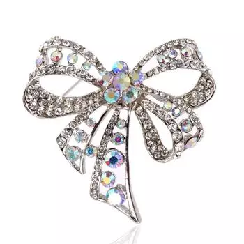 Родиевое посеребренное покрытие со стразами и стразами, большой дизайн с бантом, серебряная брошь на булавке для вечеринки