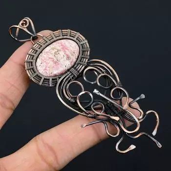 Родохрозит Драгоценный камень Медная проволока Кулон ручной работы Дизайнерские украшения для нее 4.17 Inches розовый