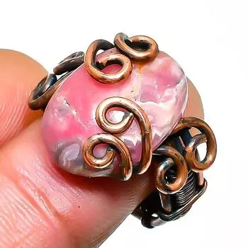 Родохрозит драгоценный камень ручной работы медная проволока обертка ювелирное кольцо размер 6