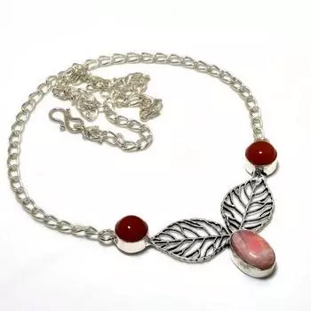 Родохрозит Сердолик 925 Посеребренная ювелирная цепочка 18 дюймов 18 розовый