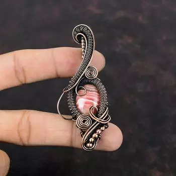 Родохрозитовый кулон, обернутый медной проволокой, изящный кулон, родохрозит, ювелирное изделие, драгоценный камень, кулон, сделанный вручную из меди, свадебный подарок