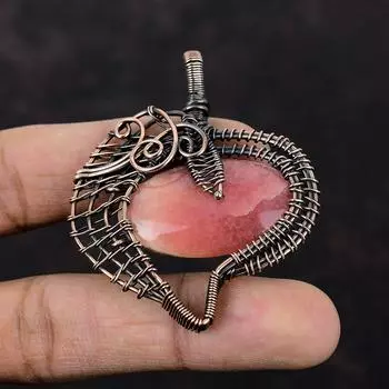 Родохрозитовый кулон, обернутый медной проволокой, новейший дизайн, кулон, ручная работа, медная проволока, ювелирное изделие, подарок для женщин, обернутое драгоценными камнями