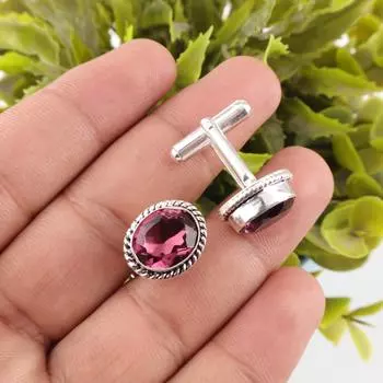 Родолит Драгоценный камень 925 Стерлинговое серебро Ручная работа Запонки 0,6 Ювелирные изделия для мужчин CL-1-15
