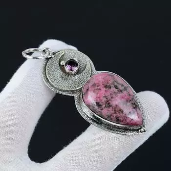Родонит, аметист, подвеска из стерлингового серебра 925 пробы, природное исцеляющее ожерелье ручной работы, ювелирные изделия из серебра в стиле бохо, подарки для нее 2.55