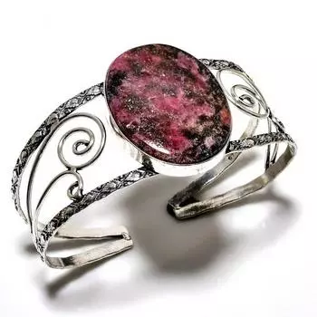 Родонит драгоценный камень 925 посеребренный ювелирный браслет ручной работы браслет-манжета