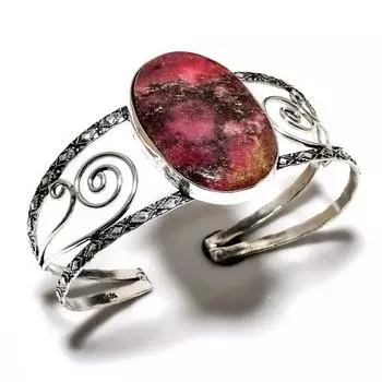 Родонит драгоценный камень 925 посеребренный ювелирный браслет ручной работы браслет-манжета