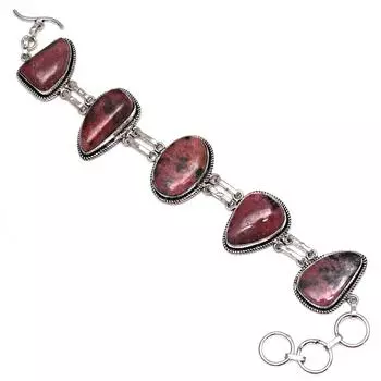 Родонит Драгоценный Камень Подарок Для Нее Серебряные Ювелирные Изделия Браслеты 7 Регулируемые