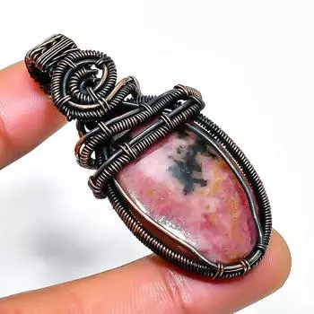 Родонит драгоценный камень ручная работа медная проволочная подвеска 2.17 2.17 розовый