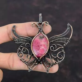 Родонит Кулон Медная Проволока Обернутый Кулон Ювелирные Изделия Из Драгоценных Камней Кулон Ручной Работы Дизайнерские Ювелирные Изделия Кулон Бабочка Медные Ювелирные Изделия Для Подарков