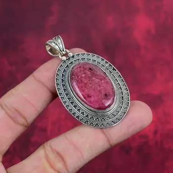 Родонит кулон ювелирные изделия, 925 стерлингового серебра ювелирные изделия драгоценный камень кулон, подарок для нее ручной работы изящные ювелирные изделия 2.32 Inches розовый
