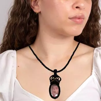 Родонит макраме ручная работа ожерелье кулон нить ювелирные изделия драгоценный камень 20-36 Ad