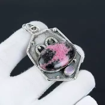 Родонит, розовый халцедон драгоценный камень кулон, натуральный родонит драгоценный камень ручной работы из стерлингового серебра 925 пробы родонит кулон для женщин кулон для подарков 5.5 Cm. розовый