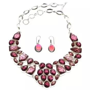 Rodonite Quartz Gemstone 925 Silver Jewelry Necklace Earring 16-18
