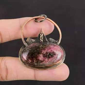 Родонитовый кулон, медный кулон, очень красивый драгоценный камень, родонит, ювелирные изделия ручной работы, абсолютно новый кулон, уникальные медные украшения для подарка