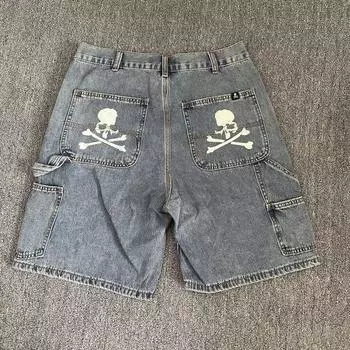 RogueWave Американский стиль Харадзюку Джинсовые шорты с принтом Y2k Свободные повседневные шорты S синий