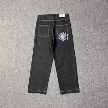 RogueWave New Jeans Высококачественная печать Вышивка Прямые джинсы Черные брюки Мужские джинсы Принт Тренд Уличная одежда Джинсы Мужские S