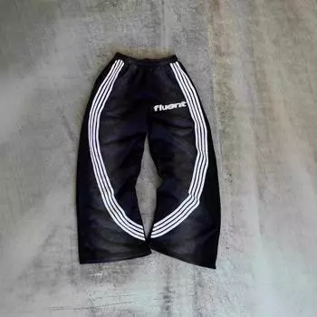 RogueWave Широкие полосатые брюки Y2K Мужские Женские Повседневная уличная одежда Повседневные спортивные брюки Готика Панк Хип-хоп Уличные Свободные Брюки с эластичной талией M чёрный