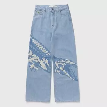 RogueWave Streetwear Брюки с низкой посадкой и широкими штанинами Мужские Женские Ретро Синие Харадзюку Графика с крокодилом Мешковатые джинсы Готические джинсовые брюки 36