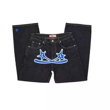 RogueWave Уличная одежда Джинсы Y2K Харадзюку Принт с буквенным узором Принт Свободные джинсы Новые брюки с высокой посадкой и широкими штанинами S синий