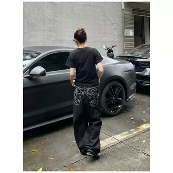 RogueWave Винтажная вышивка Черные джинсы Оверсайз Уличная одежда Гранж Y2k Мешковатые джинсовые брюки Джинсы бойфренда Хип-хоп Готика S чёрный