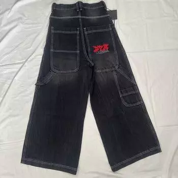 RogueWave Y2K Новые Джинсы Уличной Моды Винтажная Стирка Мешковатые Джинсы Харадзюку Панк Прямые Повседневные Готические Широкие Брюки 28 чёрный