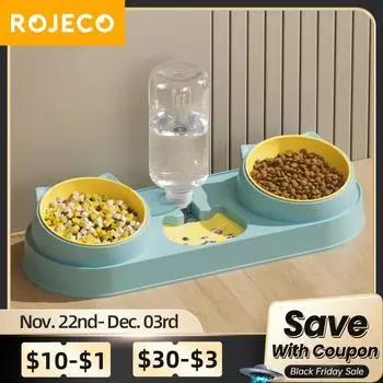 ROJECO 3 In 1 Pet Bowls with Water Dispenser Auto Water Refill Dual Feeding Bowls Dry Wet Separation Food Bowls For Cat Supplies L