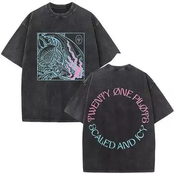 Рок Футболка Twenty One Pilots с винтажной стиркой Мужская Женская Мода Хип-хоп Оверсайз Футболки Хлопок Повседневная Футболка S