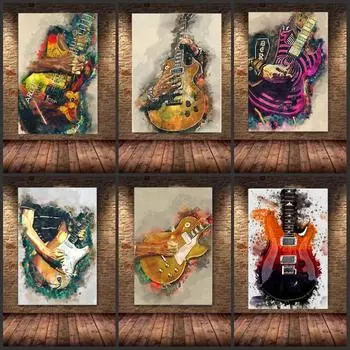Рок-гитара в скандинавском стиле, холст, живопись, печать, настенный плакат, настенное искусство, постеры для гостиной, музыкальный бар, декоративные, без рамки 21*30cm No Frame