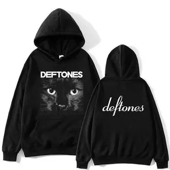 Рок-группа Deftones Black Cat Толстовка с графическим принтом Мужчины Женщины Модные винтажные толстовки Повседневная свободная толстовка большого размера Уличная одежда M чёрный