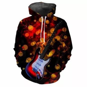 Рок-крутая гитара 3D-принт повседневная мода мужская женская досуг мягкая удобная хип-хоп музыка любители персонализированная уличная толстовка с капюшоном S